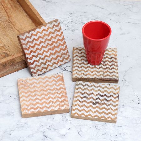 Adorable Pattern Wooden Coasters for Decor - Pack of 4